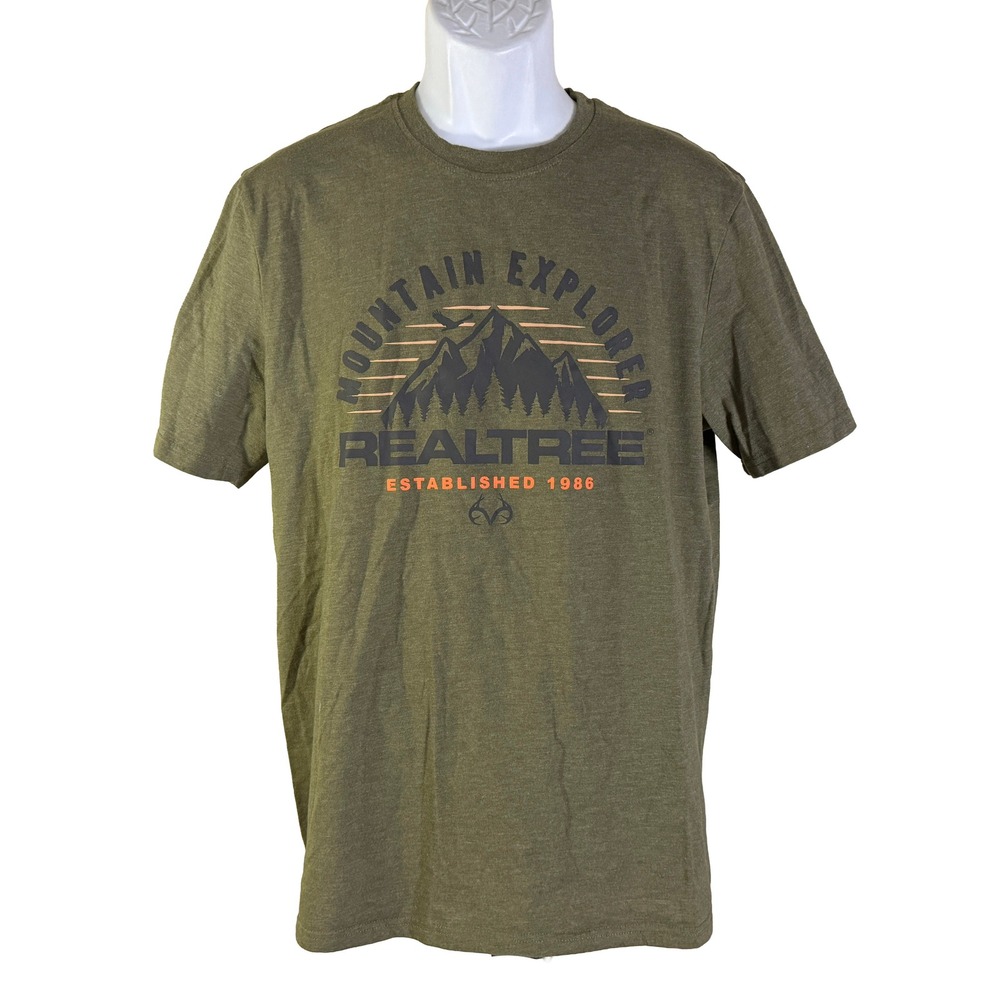 Realtree Graphic T-Shirt Mens Large Green Mountain Explorer Short Sleeve Tee